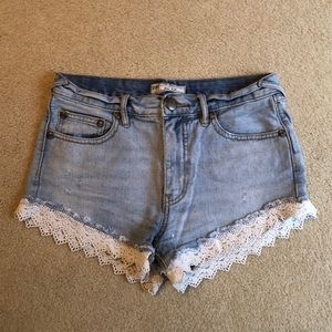 Free People Denim Shorts with lace hem